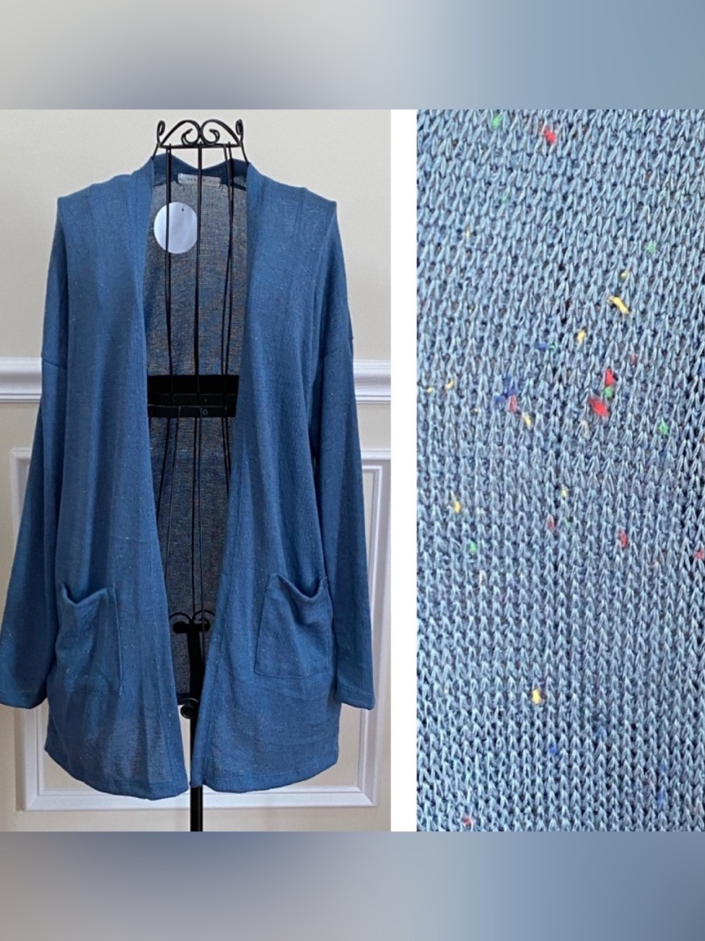 Reborn J Blue Open Front Confetti Cardigan - Boutique
